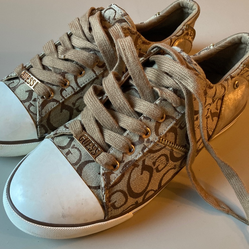 Women's Tan Guess Logo Sneakers Size 10
